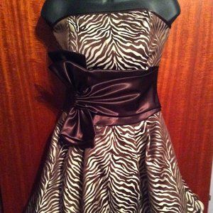 Strapless Brown Animal Print Party Dress Size 6
